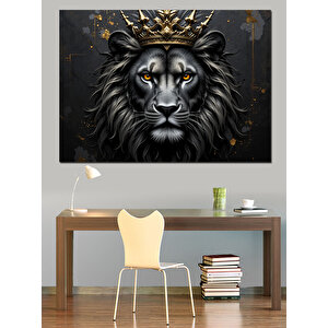 Taçlı Aslan Portresi Dekoratif Kanvas - Mdf Ahşap Tablo 100x140 cm