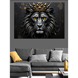 Taçlı Aslan Portresi Dekoratif Kanvas - Mdf Ahşap Tablo 100x140 cm