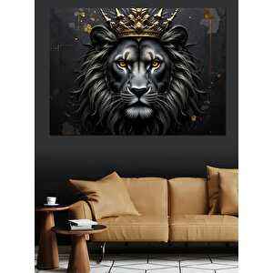 Taçlı Aslan Portresi Dekoratif Kanvas - Mdf Ahşap Tablo 100x140 cm