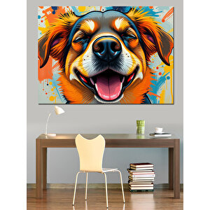 Mutlu Sevimli Köpek Portresi Dekoratif Kanvas - Mdf Ahşap Tablo 70x100 cm