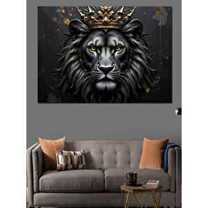 Taçlı Aslan Portresi Dekoratif Kanvas - Mdf Ahşap Tablo