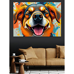 Mutlu Sevimli Köpek Portresi Dekoratif Kanvas - Mdf Ahşap Tablo 50x70 cm