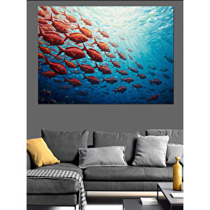 Deniz Altında Balık Sürüsü Dekoratif Kanvas - Mdf Ahşap Tablo
