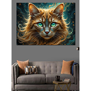 Yeşil Gözlü Kedi Dekoratif Kanvas - Mdf Ahşap Tablo