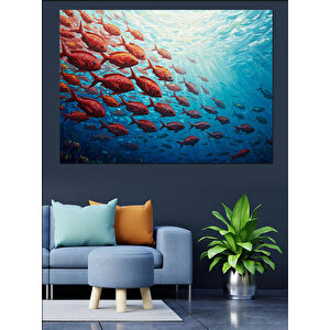 Deniz Altında Balık Sürüsü Dekoratif Kanvas - Mdf Ahşap Tablo 70x100 cm