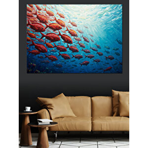 Deniz Altında Balık Sürüsü Dekoratif Kanvas - Mdf Ahşap Tablo 35x50 cm