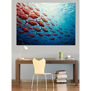 Deniz Altında Balık Sürüsü Dekoratif Kanvas - Mdf Ahşap Tablo