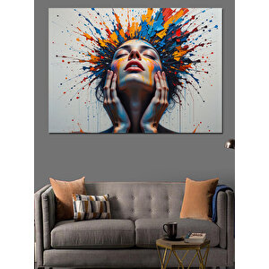 Renk Patlamalı Kadın Yüzü Dekoratif Kanvas - Mdf Ahşap Tablo 100x140 cm