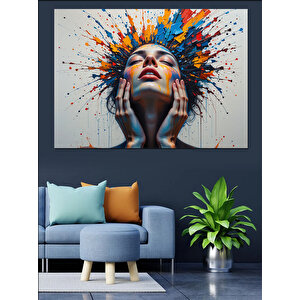 Renk Patlamalı Kadın Yüzü Dekoratif Kanvas - Mdf Ahşap Tablo 50x70 cm