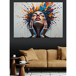 Renk Patlamalı Kadın Yüzü Dekoratif Kanvas - Mdf Ahşap Tablo