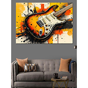 Boya Patlamalı Elektro Gitar Dekoratif Kanvas - Mdf Ahşap Tablo 25x35 cm