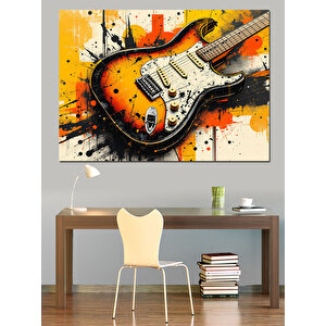 Boya Patlamalı Elektro Gitar Dekoratif Kanvas - Mdf Ahşap Tablo 25x35 cm