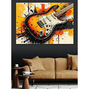 Boya Patlamalı Elektro Gitar Dekoratif Kanvas - Mdf Ahşap Tablo