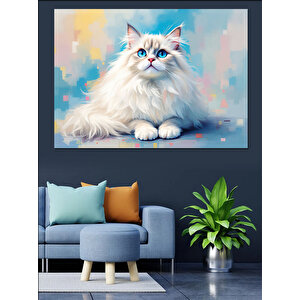 Beyaz Tüylü Kedi Dekoratif Kanvas - Mdf Ahşap Tablo