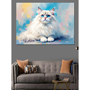Beyaz Tüylü Kedi Dekoratif Kanvas - Mdf Ahşap Tablo