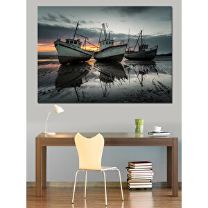 Gün Batımında Balıkçı Tekneleri Dekoratif Kanvas - Mdf Ahşap Tablo 50x70 cm