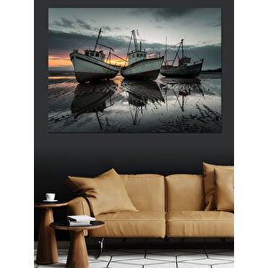 Gün Batımında Balıkçı Tekneleri Dekoratif Kanvas - Mdf Ahşap Tablo 50x70 cm