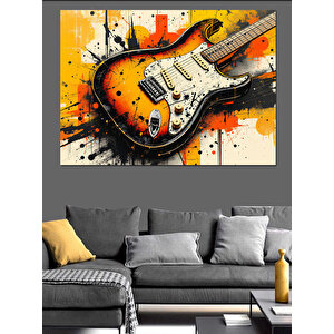 Boya Patlamalı Elektro Gitar Dekoratif Kanvas - Mdf Ahşap Tablo 100x140 cm