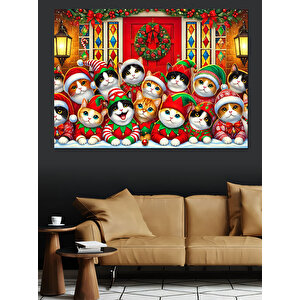 Sevimli Kediler Dekoratif Kanvas - Mdf Ahşap Tablo 70x100 cm