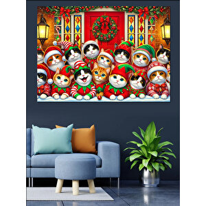 Sevimli Kediler Dekoratif Kanvas - Mdf Ahşap Tablo 70x100 cm