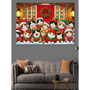 Sevimli Kediler Dekoratif Kanvas - Mdf Ahşap Tablo 70x100 cm