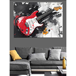 Kırmızı Elektro Gitar Dekoratif Kanvas - Mdf Ahşap Tablo 100x140 cm