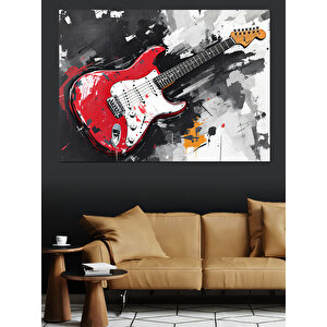Kırmızı Elektro Gitar Dekoratif Kanvas - Mdf Ahşap Tablo 100x140 cm
