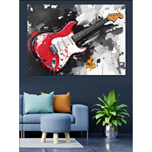 Kırmızı Elektro Gitar Dekoratif Kanvas - Mdf Ahşap Tablo 100x140 cm