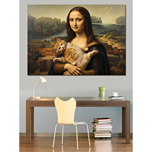 Kedili Mona Lisa Dekoratif Kanvas - Mdf Ahşap Tablo 25x35 cm