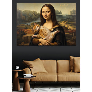 Kedili Mona Lisa Dekoratif Kanvas - Mdf Ahşap Tablo 25x35 cm