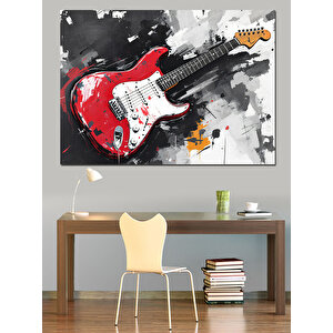Kırmızı Elektro Gitar Dekoratif Kanvas - Mdf Ahşap Tablo