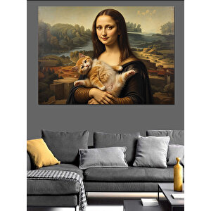 Kedili Mona Lisa Dekoratif Kanvas - Mdf Ahşap Tablo 70x100 cm