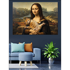 Kedili Mona Lisa Dekoratif Kanvas - Mdf Ahşap Tablo