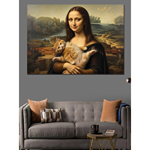 Kedili Mona Lisa Dekoratif Kanvas - Mdf Ahşap Tablo
