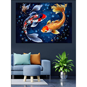 Renkli Koi Balıkları Dekoratif Kanvas - Mdf Ahşap Tablo 100x140 cm