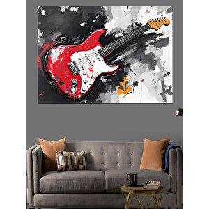 Kırmızı Elektro Gitar Dekoratif Kanvas - Mdf Ahşap Tablo