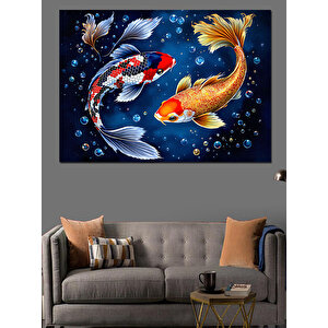 Renkli Koi Balıkları Dekoratif Kanvas - Mdf Ahşap Tablo 70x100 cm