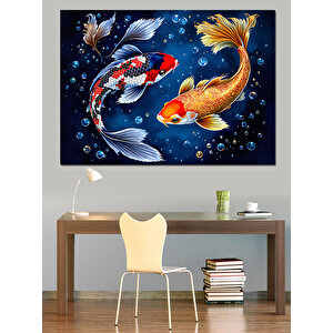 Renkli Koi Balıkları Dekoratif Kanvas - Mdf Ahşap Tablo 70x100 cm