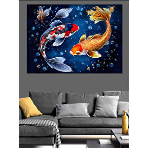 Renkli Koi Balıkları Dekoratif Kanvas - Mdf Ahşap Tablo