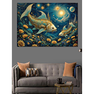 Derin Deniz Balıkları Dekoratif Kanvas - Mdf Ahşap Tablo 100x140 cm