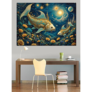 Derin Deniz Balıkları Dekoratif Kanvas - Mdf Ahşap Tablo 100x140 cm
