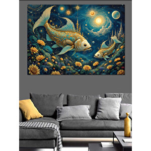 Derin Deniz Balıkları Dekoratif Kanvas - Mdf Ahşap Tablo 100x140 cm