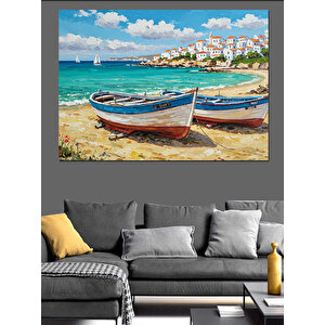 Kumsalda Balıkçı Sandalı Dekoratif Kanvas - Mdf Ahşap Tablo