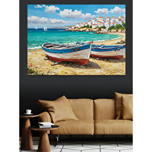 Kumsalda Balıkçı Sandalı Dekoratif Kanvas - Mdf Ahşap Tablo