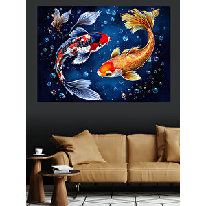 Renkli Koi Balıkları Dekoratif Kanvas - Mdf Ahşap Tablo