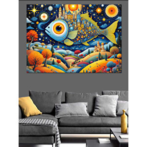 Renkli Balık Dünyası Dekoratif Kanvas - Mdf Ahşap Tablo 100x140 cm