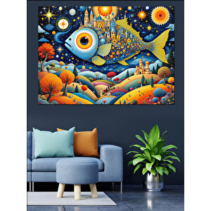 Renkli Balık Dünyası Dekoratif Kanvas - Mdf Ahşap Tablo 100x140 cm