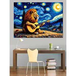 Gitar Çalan Aslan Dekoratif Kanvas - Mdf Ahşap Tablo