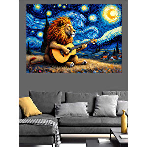 Gitar Çalan Aslan Dekoratif Kanvas - Mdf Ahşap Tablo