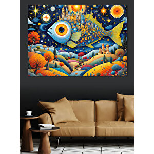 Renkli Balık Dünyası Dekoratif Kanvas - Mdf Ahşap Tablo 50x70 cm